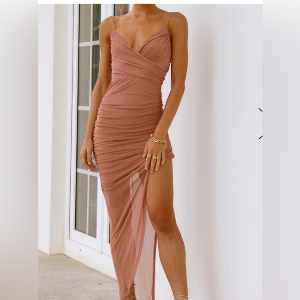 Hello Molly Dusty Rose Ruched Slit Bodycon Dress Size Small